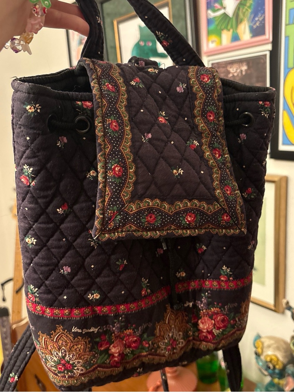 Vera Bradley Floral Drawstring Backpack - Black
